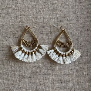 Stella & Dot Boho Fringe Earrings in Gold and Cream